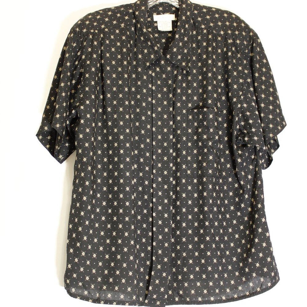 Jones New York, Size 14, Black with gold designs short sleeve blouse